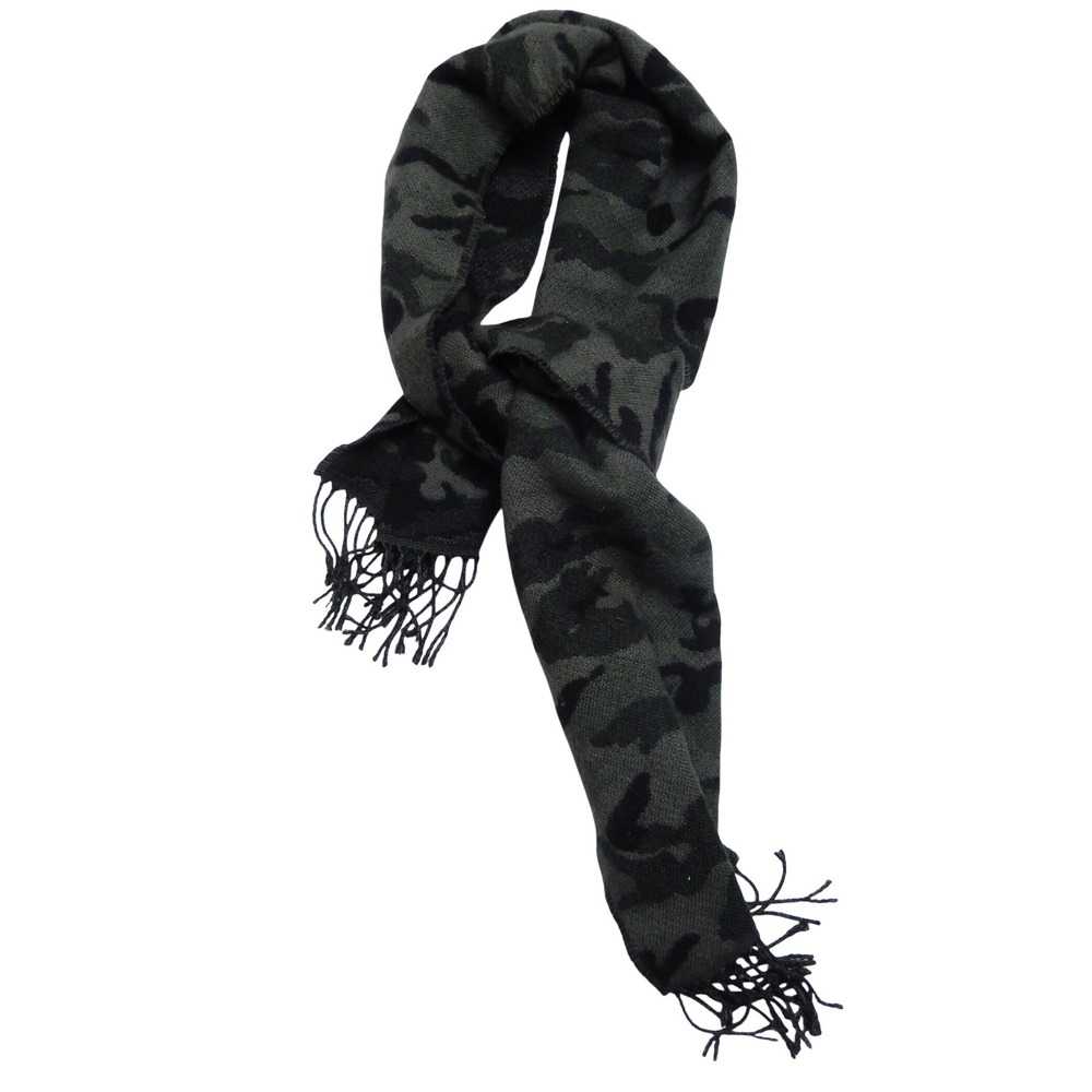 Camouflage Print Scarf With‎ Fringe Gray Black Soft Fashion Accessory